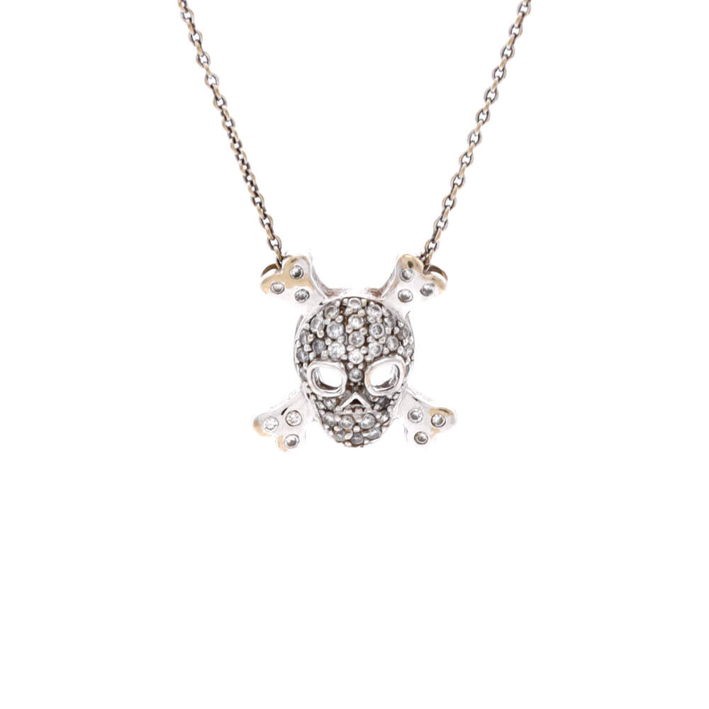 Roberto Coin Skull and Crossbones Pendant Necklace 18K White Gold and Diamonds